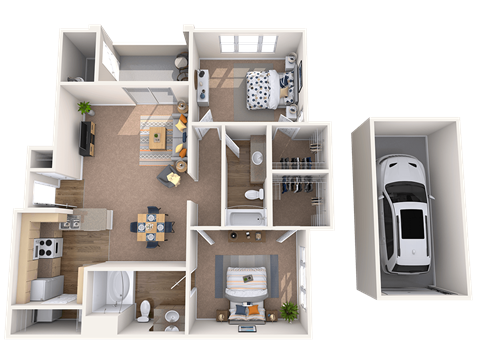 Floor plan for 2 beds, 2 baths, 1065 sqft